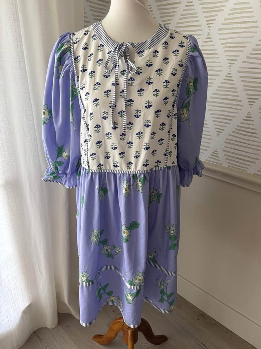 Boutique Women’s XL Violet Floral Puff Patchwork Shirt Dresses - Picture 1 of 8